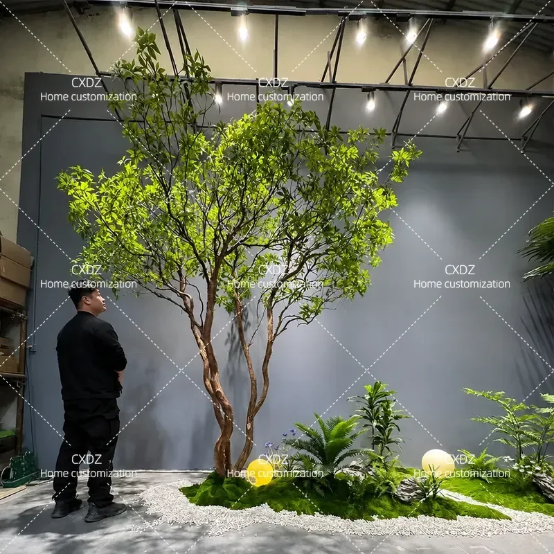 Large Artificial Tree Indoor Faux Green Plant Bionic Decorative Tree for Home Office Window Landscaping Simple Modern Style