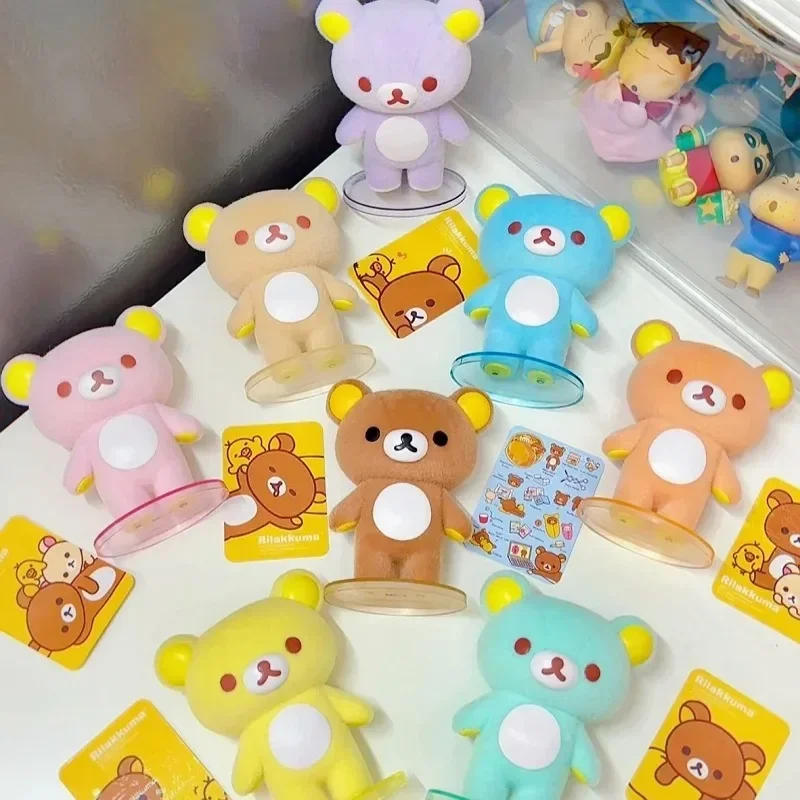 Cute Rilakkuma flocked mini standing bear statue with base cute cartoon desktop decoration toy gift