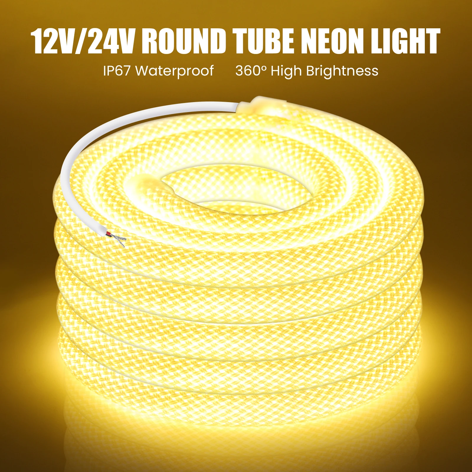 

LED Neon Light 360° Round Reticulate Pattern Flexible LED Strip Silicone Neon Rope Light DC12V 24V 240Leds IP67 Waterproof Tape