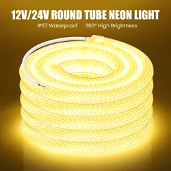 LED Neon Light 360° Round Reticulate Pattern Flexible LED Strip Silicone Neon Rope Light DC12V 24V 240Leds IP67 Waterproof Tape