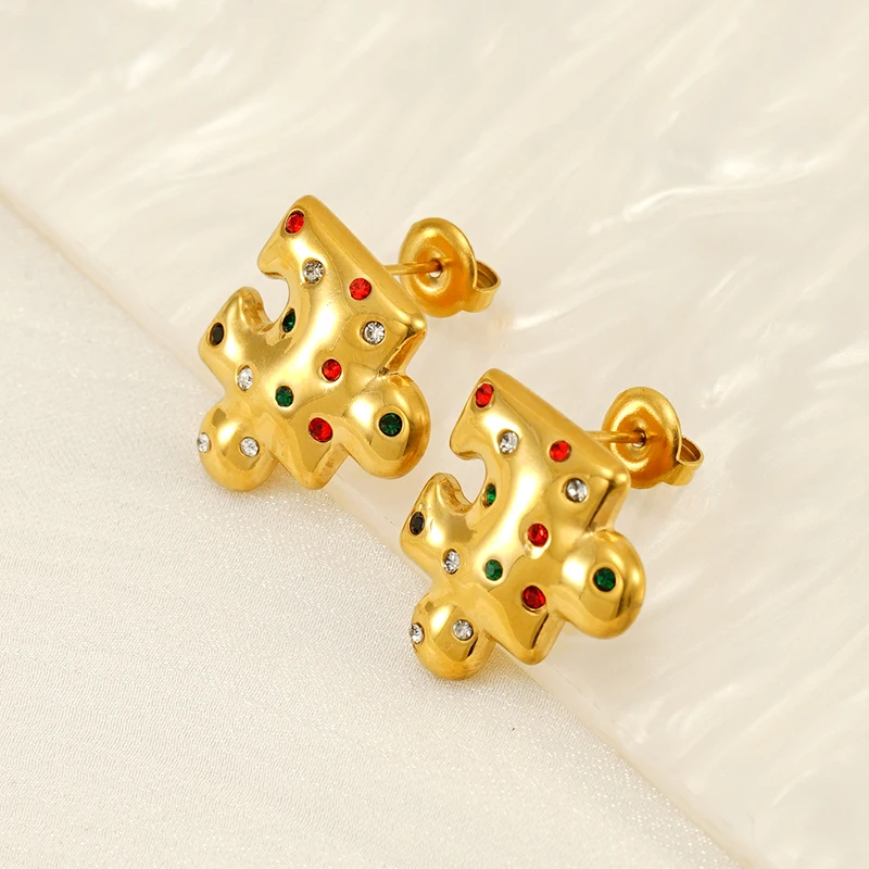 AsAlways Jigsaw Puzzle Earring for Women Stainless Steel Small Puzzle Piece Hoop Earring Jewelry Gift