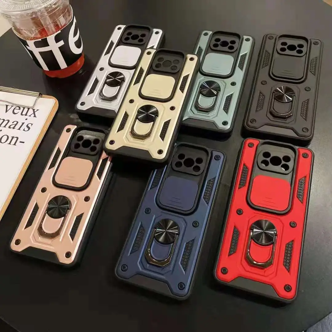 Für Xiaomi Poco X3 Hülle Poco X3 Pro Cover Poco X3 NFC Magnetischer Ringhalter Panzer-Handyhülle Schiebe-Kameraschutz Rückseitenabdeckung