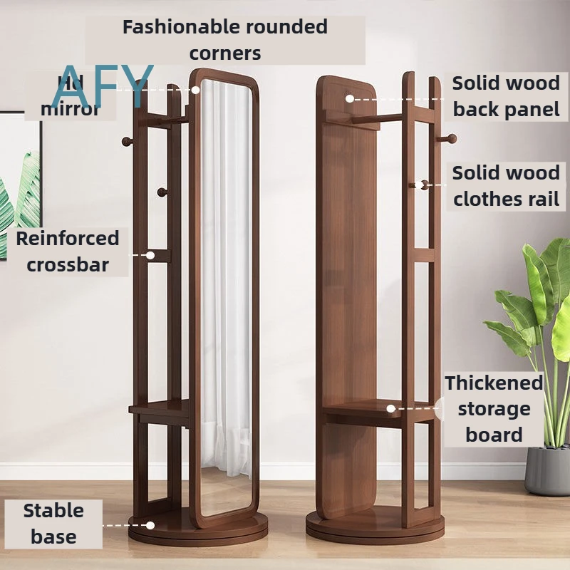360° Rotating Standing Coat Rack for Clothes Hanging Floor Mirror Bedroom Entryway Dressing Mirror Clothes Rack Door