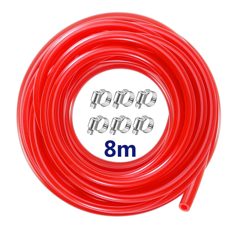 Mangueira de linha de gás co2 de 8m, 5/16 id 9/16 od, tubulação de barril de cerveja com 6 braçadeiras, mangueira de ar de pvc para kits de fabricação de dispensador de cerveja de rascunho kegerator