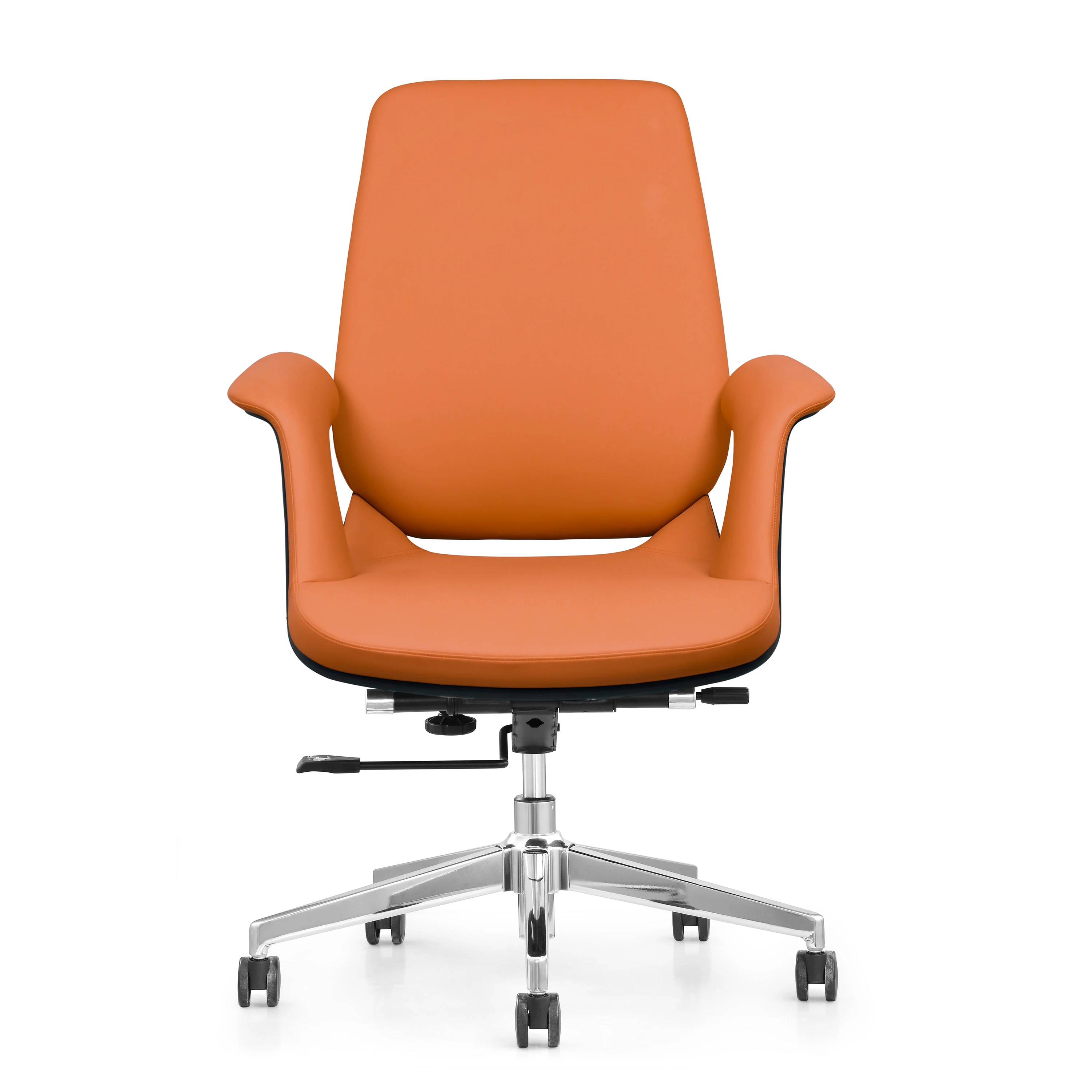 #￥Ergonomic Mid-Back Leather Boss Chair Padded Armrests Adjustable Height Swivel Function Lumbar Support Modern Design