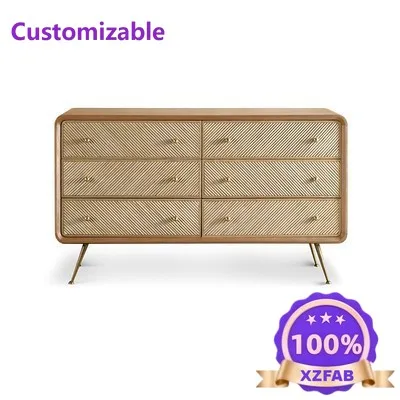 Factory Direct 2026 Solid wood rattan six chest cabinet Nordic simple modern homestay style home light luxury rattan art storage