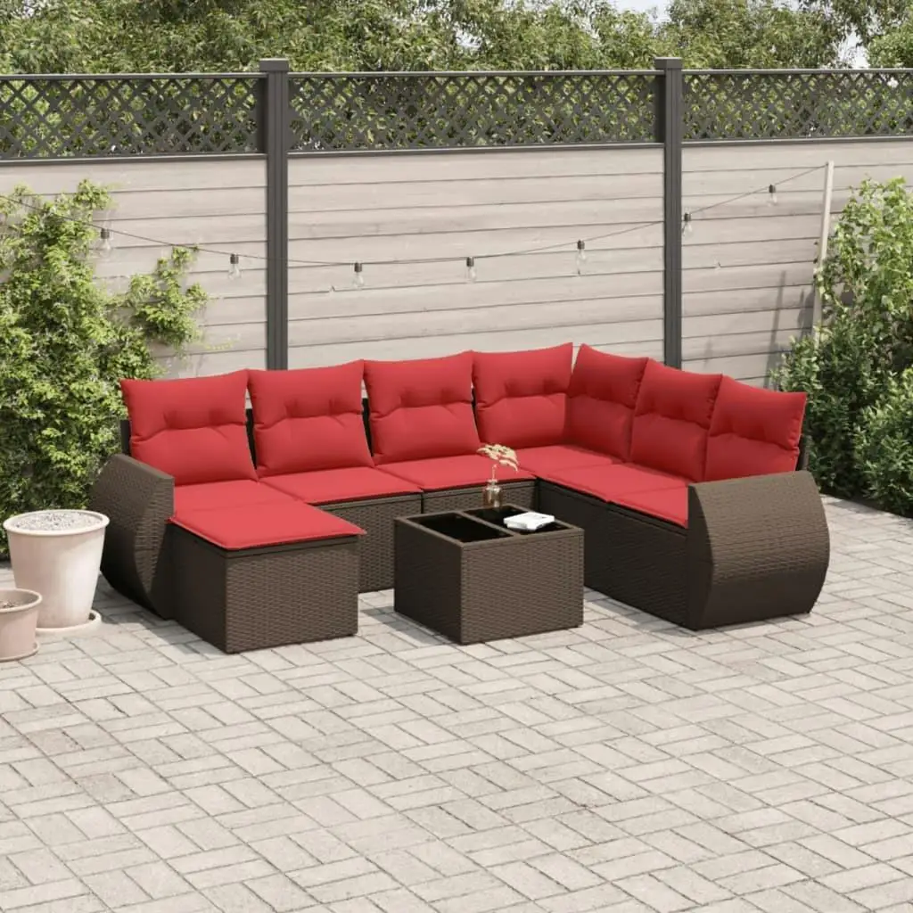 

8 Piece Outdoor Patio Sofa Set with Cushions Brown Rattan Furniture Garden Lounge Seating