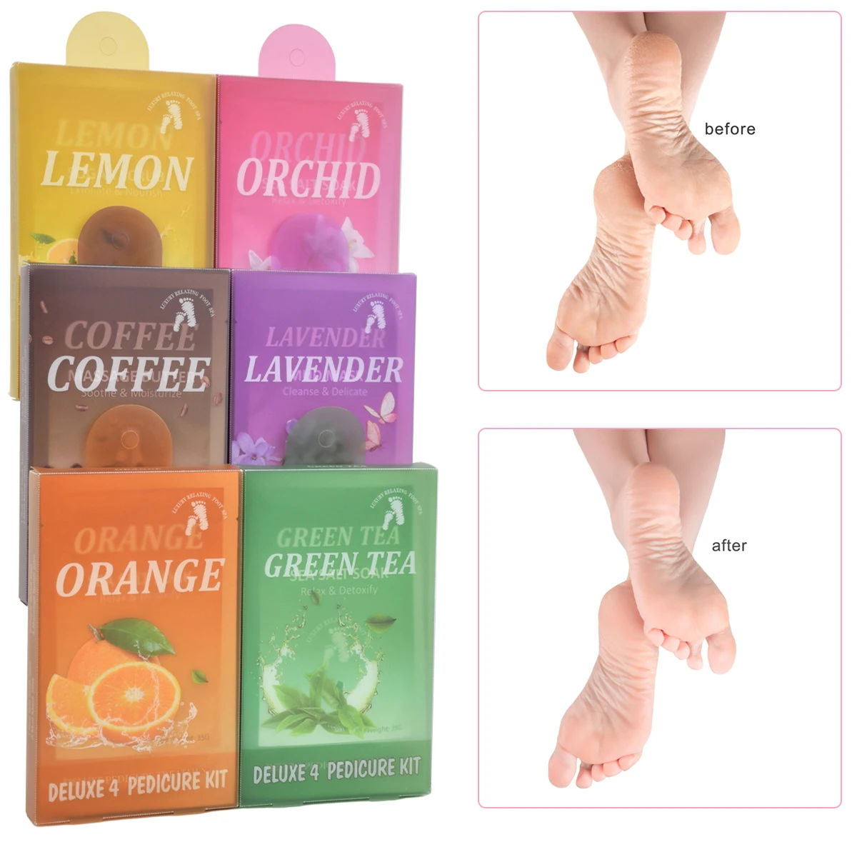 10 Sets 4 Step Foot Peeling Skin Care Jelly Pedicure Kit Foot Scrub Soak Herbal Spa Pedicur Products Pedicure Kit in Box 4 in 1