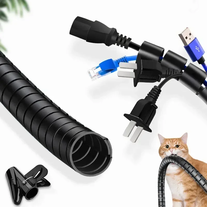 1M 8/10/15/20/25mm Line Organizer Pipe Protection Spiral Wrap Winding Cable Wire Protector Cover Tube Prevent Pets From Biting