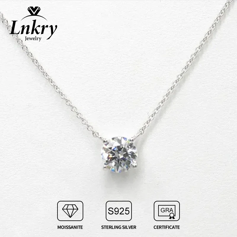 

Lnkry 925 Certified Silver Chains Solitaire Pendant Necklace 1CT/2CT/3CT Moissanite Necklace For Women Jewelry With Certificate