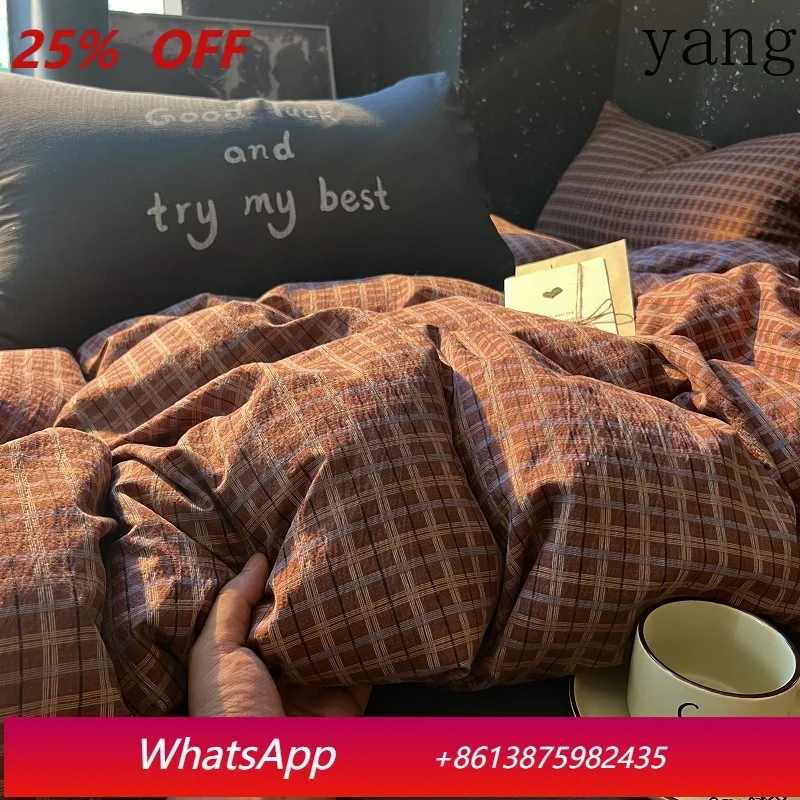 

Комплект постельного белья в клетку: пододеяльник, простыня и наволочки для взрослых, для общежития, большой размер, зимний, для домашнего декора