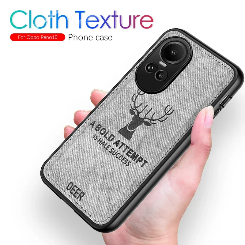 Reno10 Pro Case Deer Pattern Fabric Cloth Soft Cover For Oppo Reno 10 Appo Orro Reno10Pro 10Pro 5G Full Lens Protection Fundas