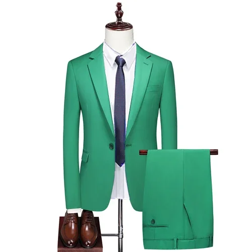 Men's Boutique Business Slim Solid Color Suit Set   Male Slim Fit Double Split Dress Blazers Jacket Pants Vest