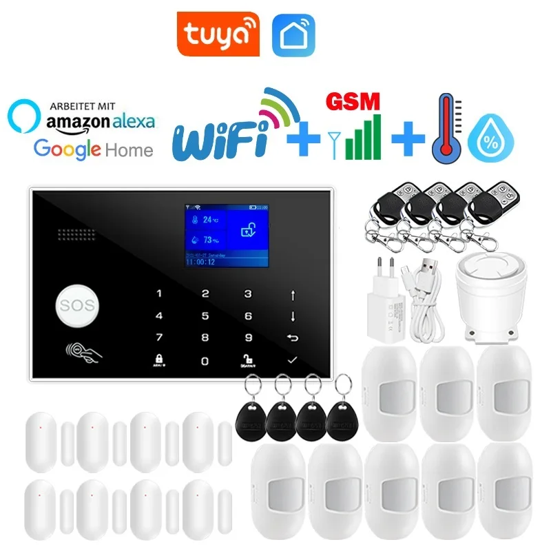 Go WiFi GSM Alarm System Tuya Smart Home TFT Screen RFID APP Touch Keyboard House Burglar Security Alarm Support Voice Switching