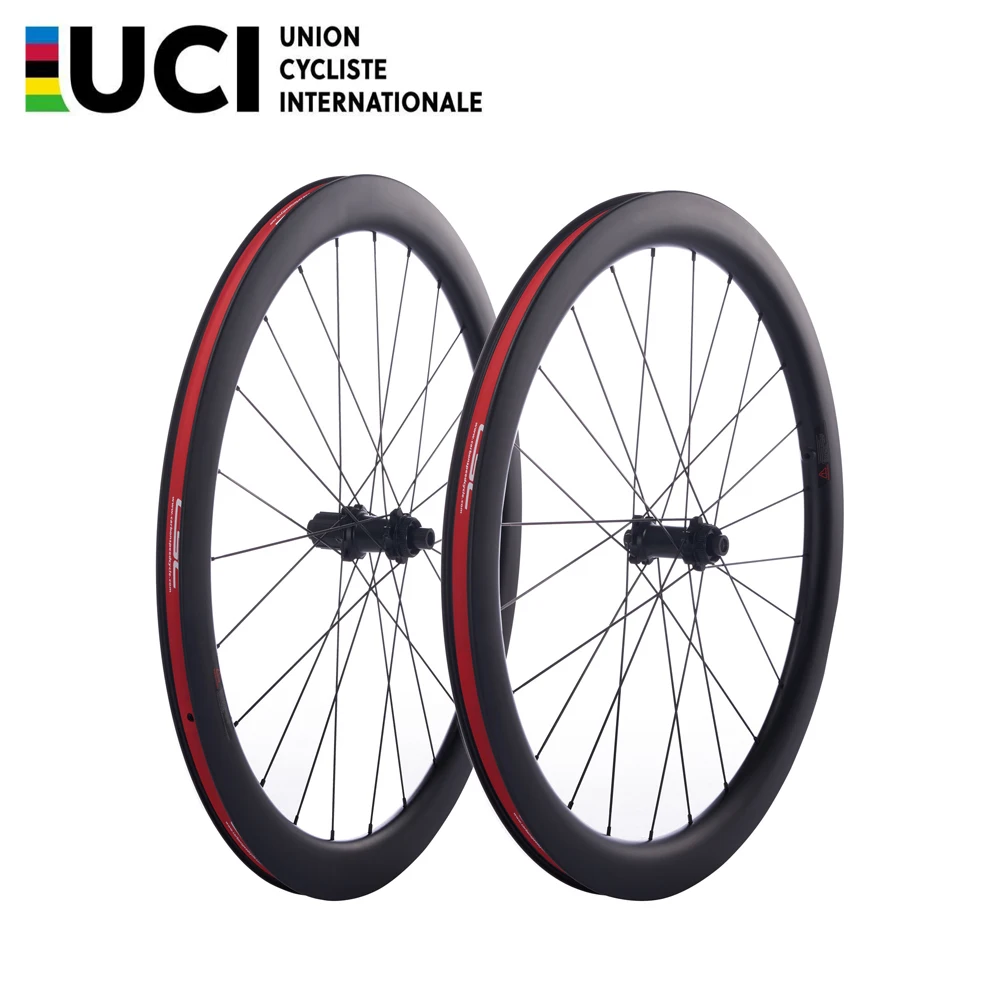 Image of CSC 23/24/25mm Innenfelgenbreite Straight Pull Center Lock Naben-Scheibenbremsen-Gravel-Laufradsatz 700C Rennrad Carbon-Laufräder mit Haken