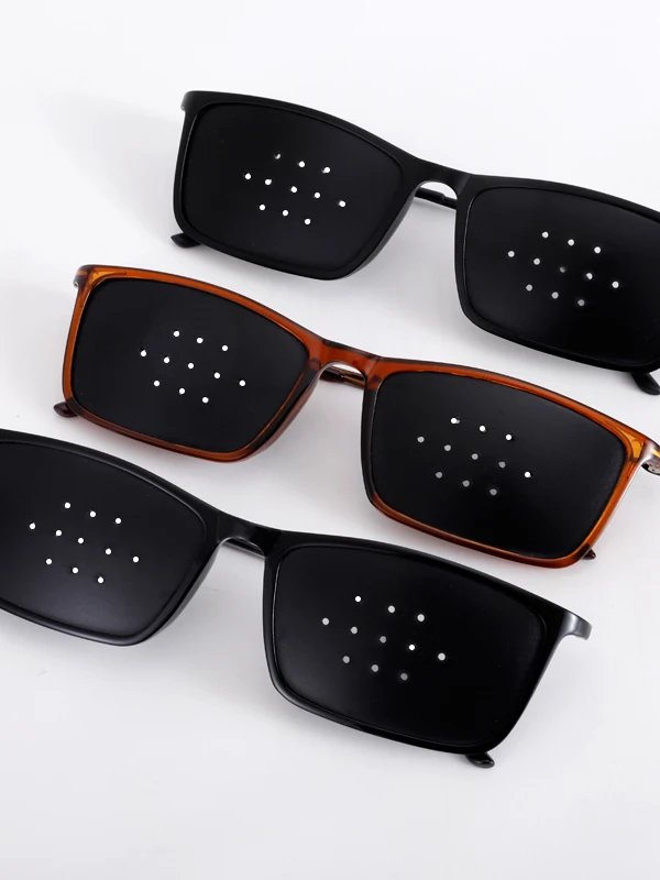 小さな穴の金属フレームメガネ近視乱視斜視遠視男性用携帯電話コンピュータ多穴ピンホール