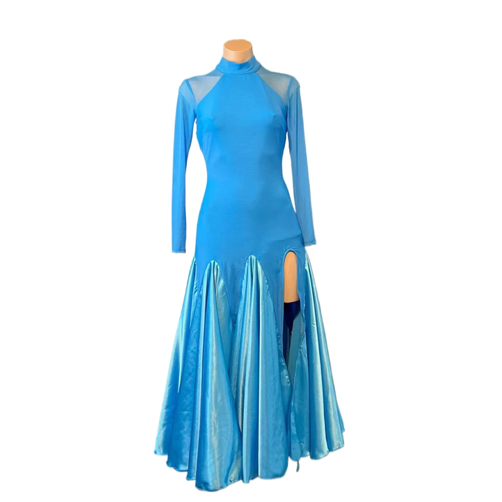 Dancing Hall Modern Dance National Standard Dance Competition Clothing High end Customized Blue Large Hem Samba Style Dress