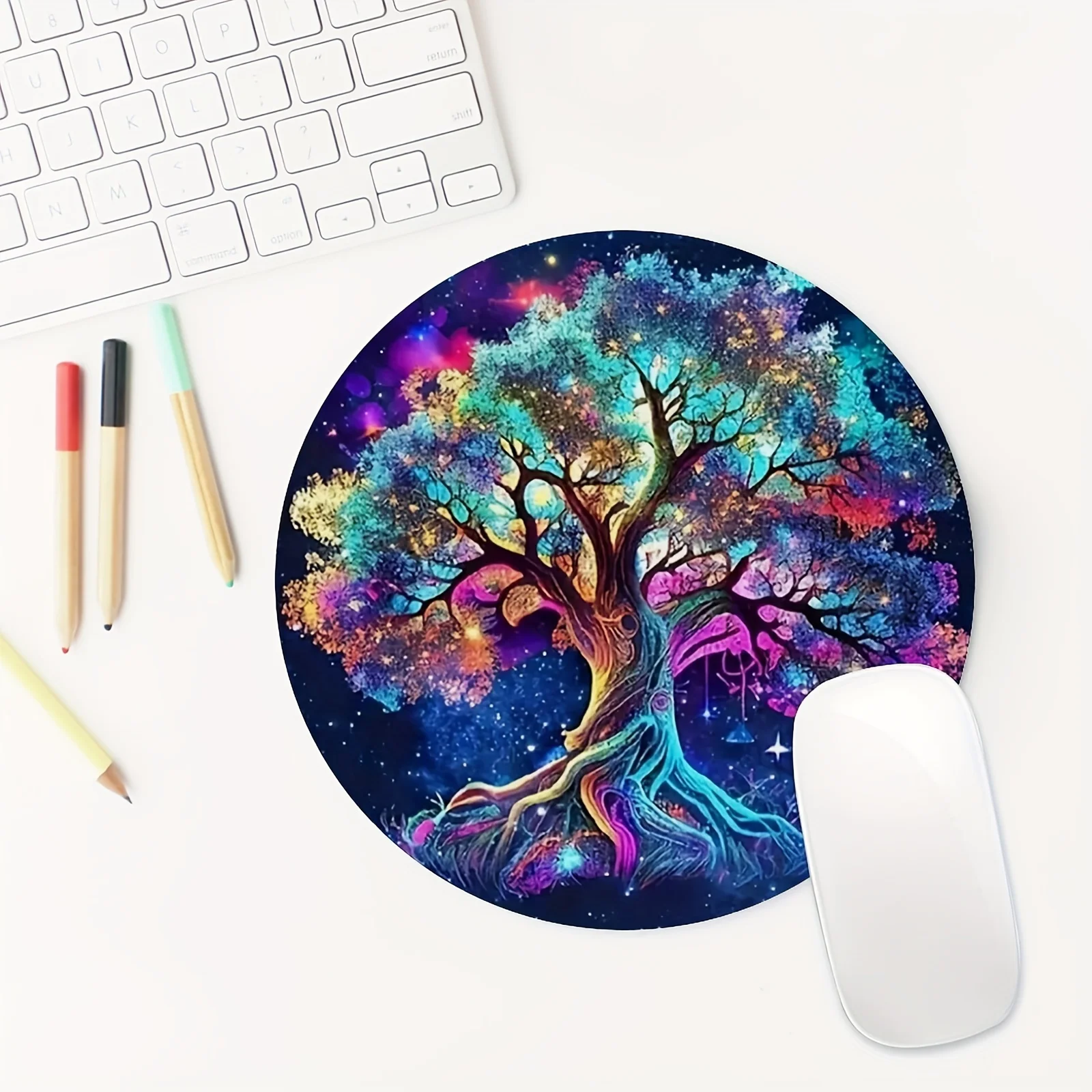 لوحة ماوس مستديرة على شكل شجرة كونية نابضة بالحياة للنساء والفتيات أجهزة كمبيوتر مكتبية مطاطية غير قابلة للانزلاق لأجهزة الكمبيوتر المحمولة وسادات ماوس للمكتب