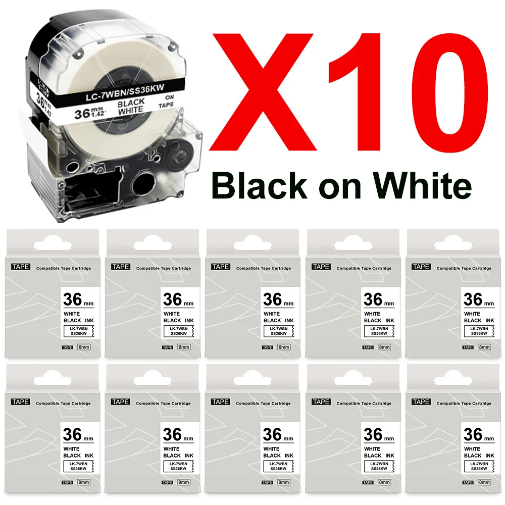 

10PK SS36KW Labels 36mm Compatible for Epson ST36KW SC36RW SC36YW SC36BW Label Tape For Epson/Kingjim LW-Z900FK LW-1000P Printer