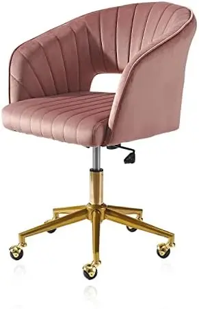 

Velvet Office Chair, JOMA Swivel Desk Chair with Gold Base, Round Solid Wheel, Adjustable Vanity Chair for Study, Living Room,