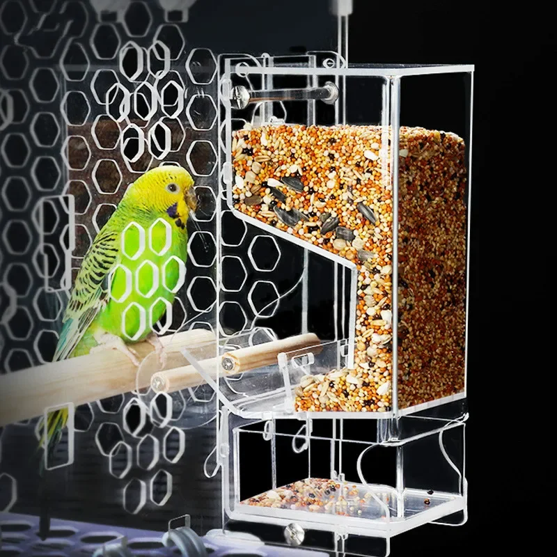 Anti-spatter Container Bird Feeder Pet Bird Cage Feeder Food Container Transparent Parrot Feeding Box Birds Supplies WY70702