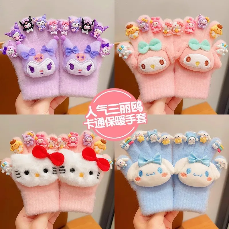 

For Kuromi Winter Warmth Hand Gloves - Kawaii kt cat Children's Five-Finger Covers for Ages 3-8 - Gift Set