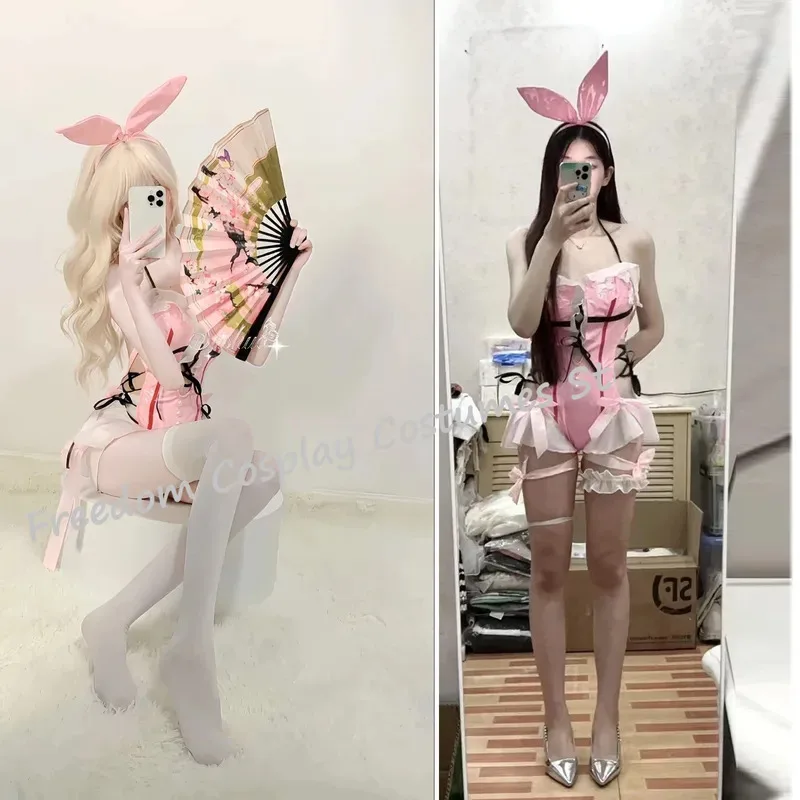 나라카: 블레이드포인트 셴 미아오 코스프레 의상 섹시한 핑크 버니걸 사랑스러운 여름 수영복 여성용