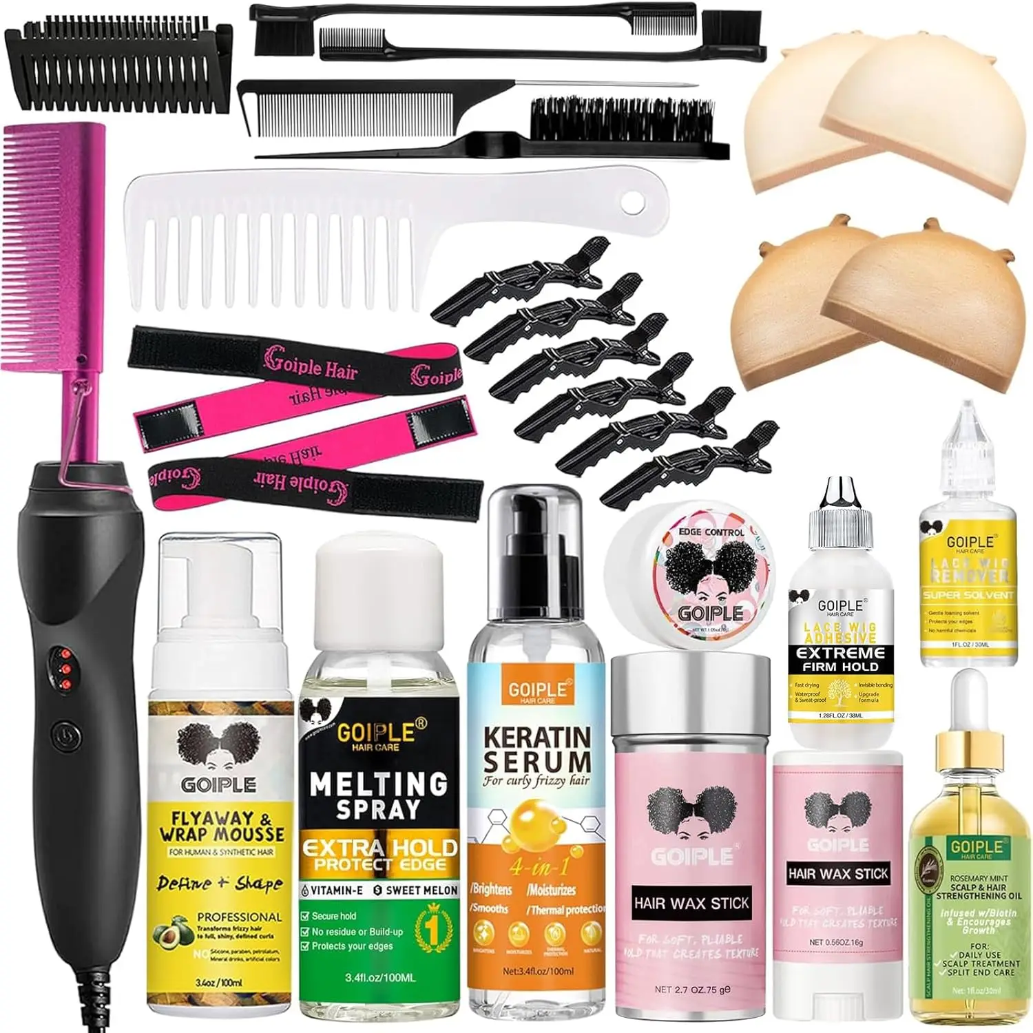 

Электрическая термощетка для натуральных черных волос и париков с кружевной основой, с распылителем для фиксации и набором клея