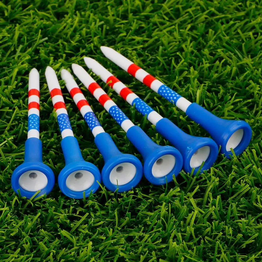 10/20/50 Pcs Golf Tees Plastic Golf Tees Reduces Friction Side Spin Golf Accessories USA Flag Pattern Long Golfs Tees Bulk