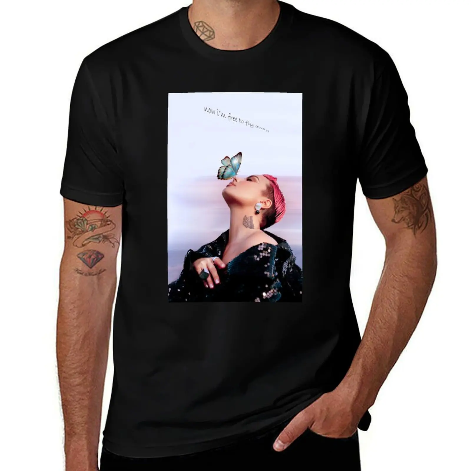 

Demi Lovato - now i'm free to fly away (martinzstore) T-Shirt cotton t shirts man 100% men t shirt cotton 100% T-Shirt