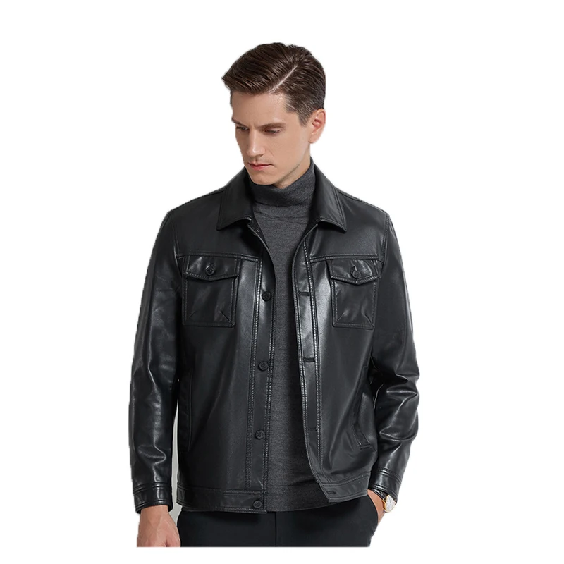 2021 New Design Men Leather Jacket Men Black/Brown Motorcycle Jacket Men Turn-down Collar Buttons Biker Jacket Coat Men, M-4XL