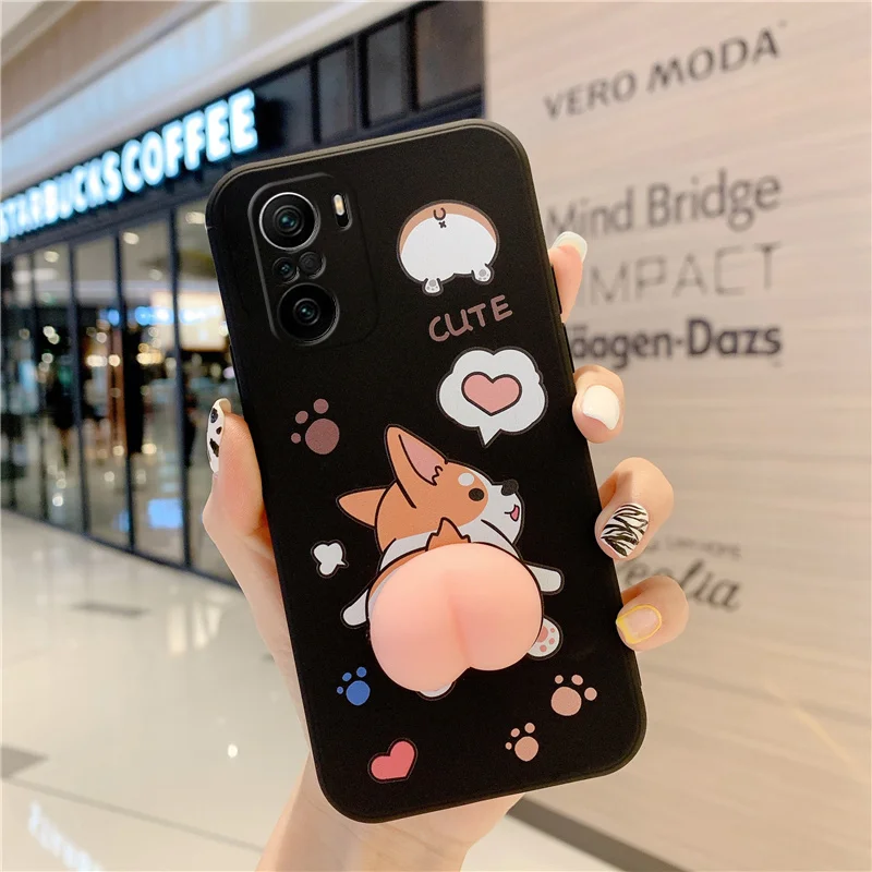 Phone Case For Xiaomi Redmi Note 10 10s 10T 11 11T 5 6 7 8 8T 9 Pro Max 9s 9T 5G Cute Cartoon Peach Corgi Dog 3D Buttocks Cover