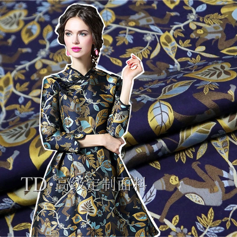 Yarn Dyed Brocade Jacquard Fabric Monkey Dress Suit Coat Clothing European Brand Fashion Design Sewing Wholesale Material Cloth