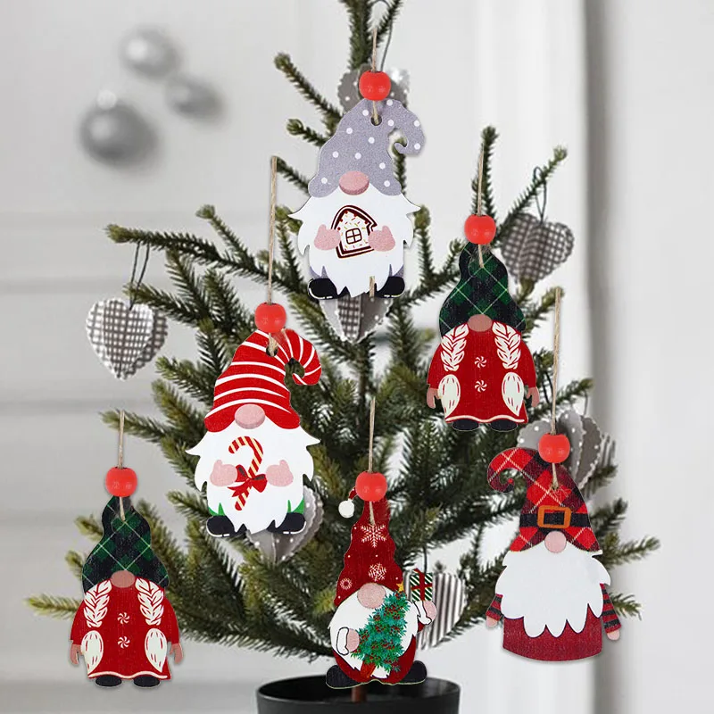 Colgantes de gnomos de madera para decoración del hogar, adornos colgantes de árbol de Navidad, regalos de Año Nuevo, 9/12 piezas