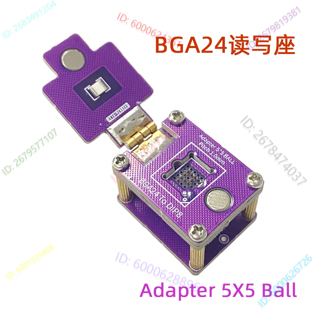 BGA24 Reader and Writer Block, Chip Burning Test Adapter 5X5 Ball Flip Probe IC Block
