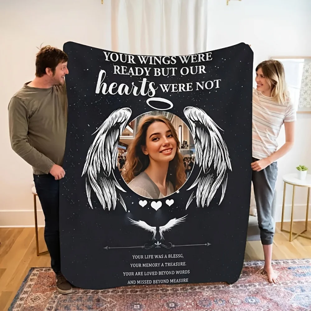 1 Stück individuelle Foto-Flanelldecken „A Hug From Heaven“ Design personalisierte Memorial All Seasons Home Bettwäsche Nickerchendecke