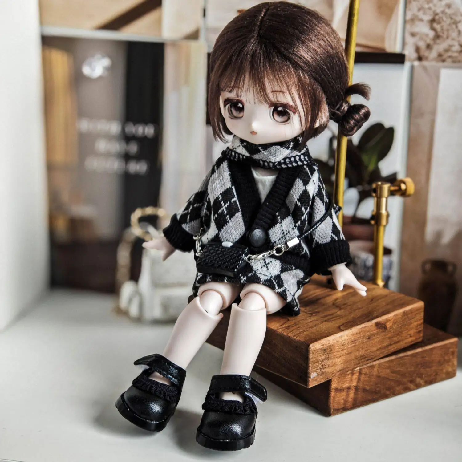 

Одежда для кукол Gsc Bonnie Bunny Dream Bjd, комплект в коробке, черно-белая школьная форма в клетку, наряд для куклы Miyu, аксессуары, подарок