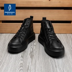 Winter new high top men's shoes, anti slip casual shoes, men's cowhide and fleece warm sports leather shoes 231127