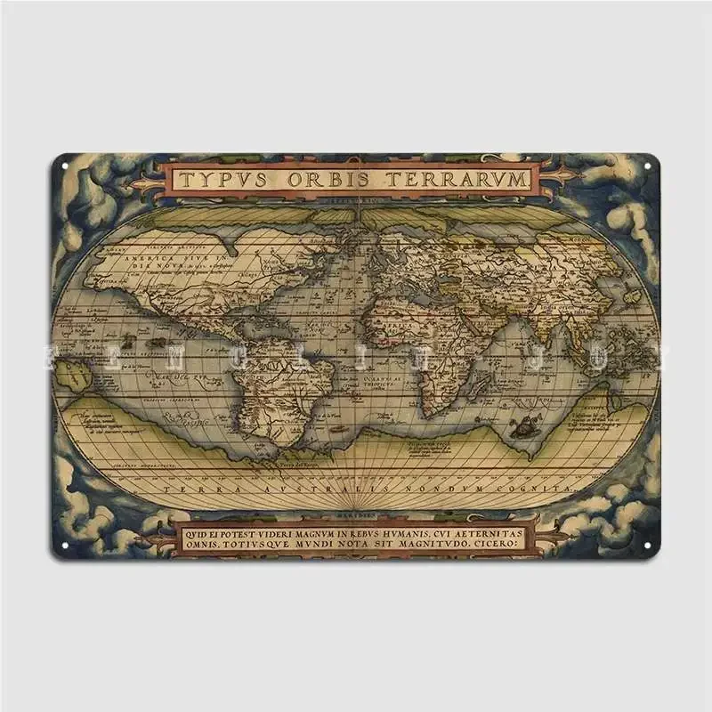 The World Ortelius Typus Orbis Terrarum 1564 Vintage World Maps Metal Sign Personalized Garage Club Tin Sign Poster