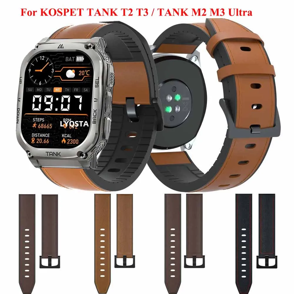 KOSPET TANK T2 T3/TANK M2 M3 울트라 시계 밴드 손목 밴드 TANK T3 Ultra Smartwatch 용 교체 22mm 가죽 + 실리콘 밴드 스트랩
