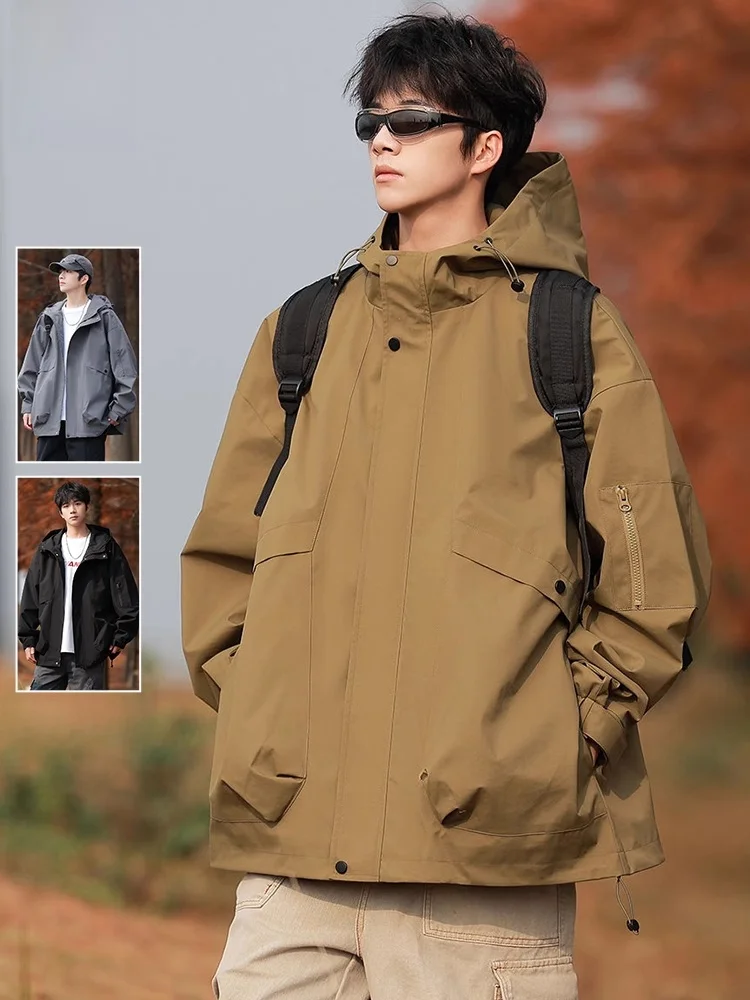 

Spring 2026 Men's New Climbing Jaet Windproof Waterproof American Sle Spring Autumn Hat Jaet Outerwear Polyester Fiber