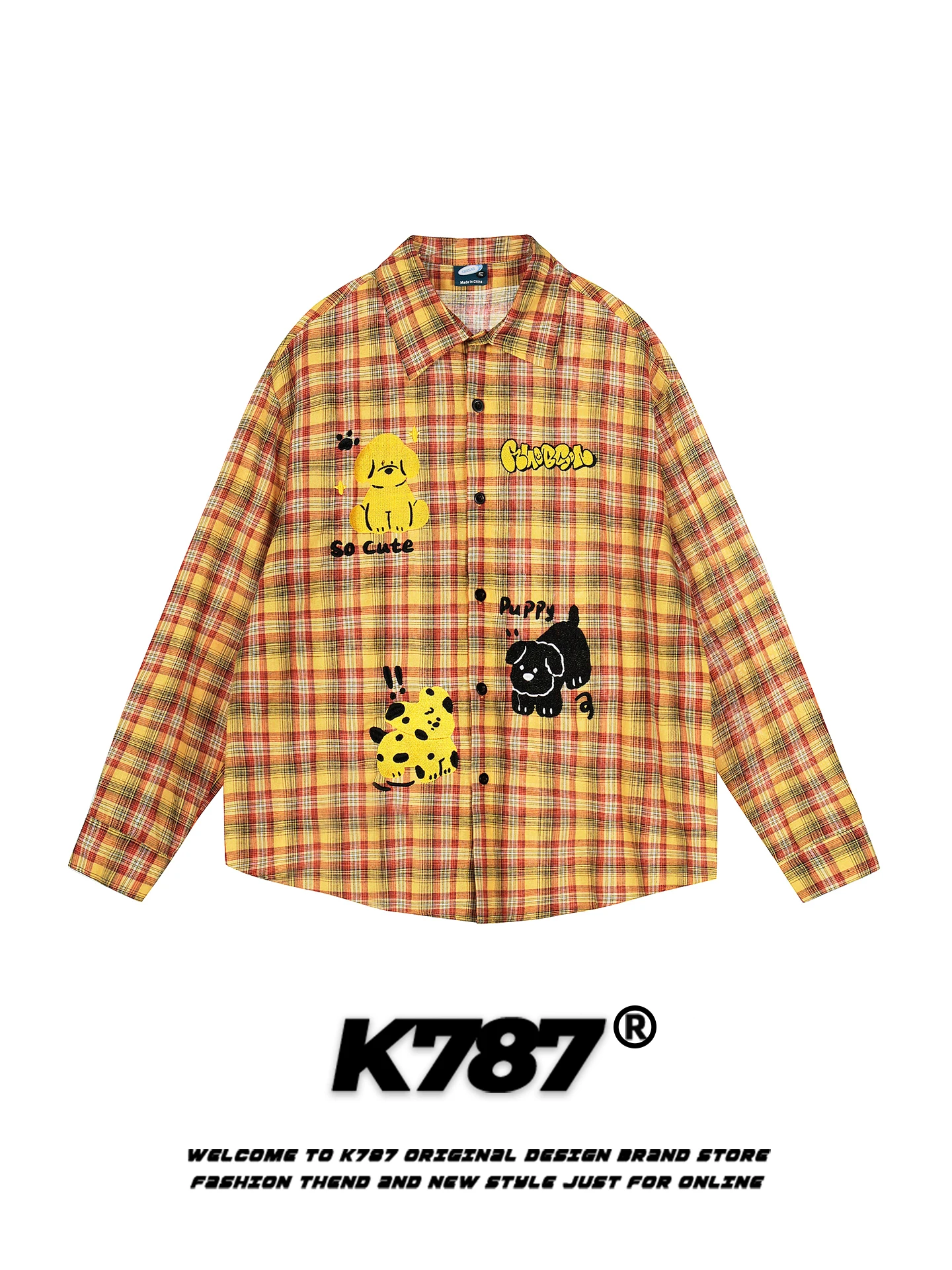

K787 American Street Academy Plaid Long Sve Dog irt Men Women Lazy Versatile Commuting Couple Outerwear Autumn Cotton