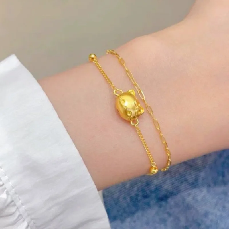 

Traditional Methods Alluvial Gold Delicate Cute Youth Sweet Cartoon Hello Kitty Fashion Jewelry Gift Women's Bracelet New 2024