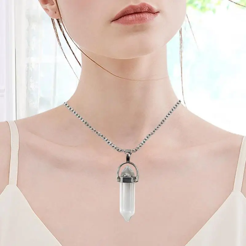 Fashion Hexagonal Column Necklaces Irregular Long Choker Natural Crystal Pendant For Women Natural Crystals For Mother Family