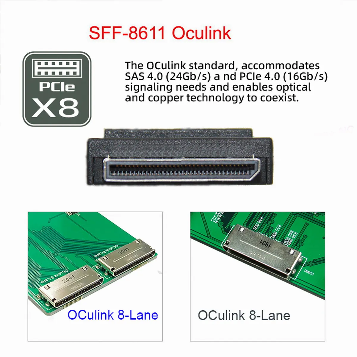 8x Oculink SFF-8612 8611 to PCIE PCI-Express 16x Adapter for Mainboard Graphics Card with ATX 24pin Power Port