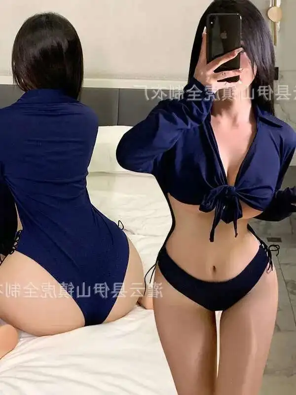Tuta a maniche lunghe stile camicia con cavallo regolabile Uniforme Lingerie sexy Glutei e set petto esposti sexy Affascinante 9MCQ