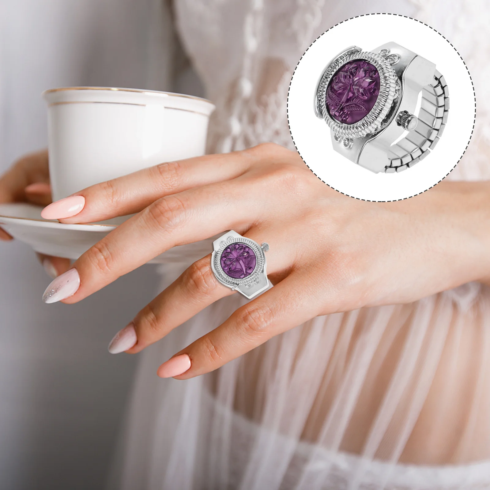 1pc 指クォーツ時計ミニリングデザインされた時計女性のためのファッションジュエリー装飾女性の腕時計カジュアルシックなアクセサリー