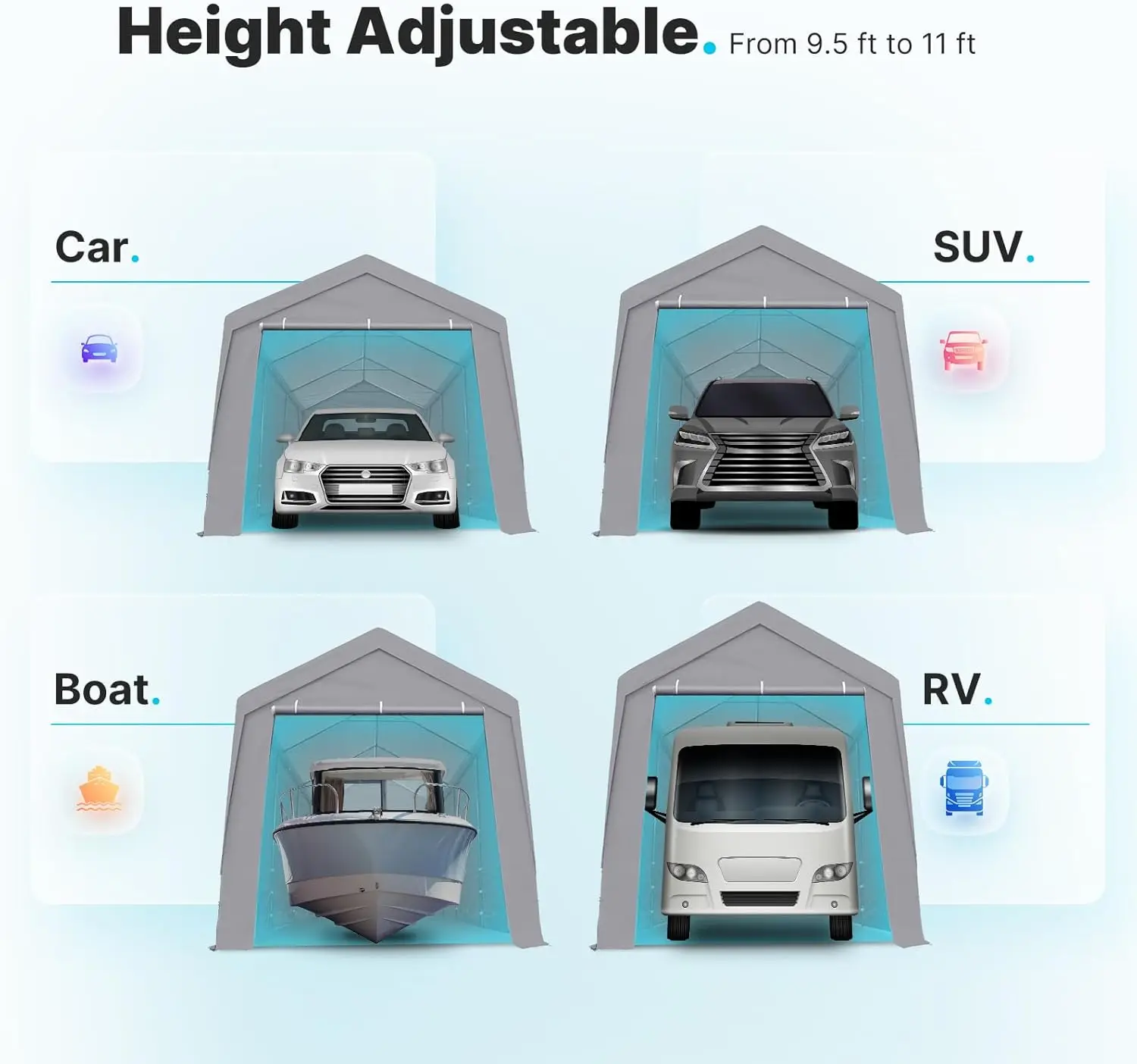 ADVANCE OUTDOOR 10x20 Ft Heavy Duty Carport Removable Sidewalls Doors Adjustable Height Car Canopy Garage Party Tent Grey