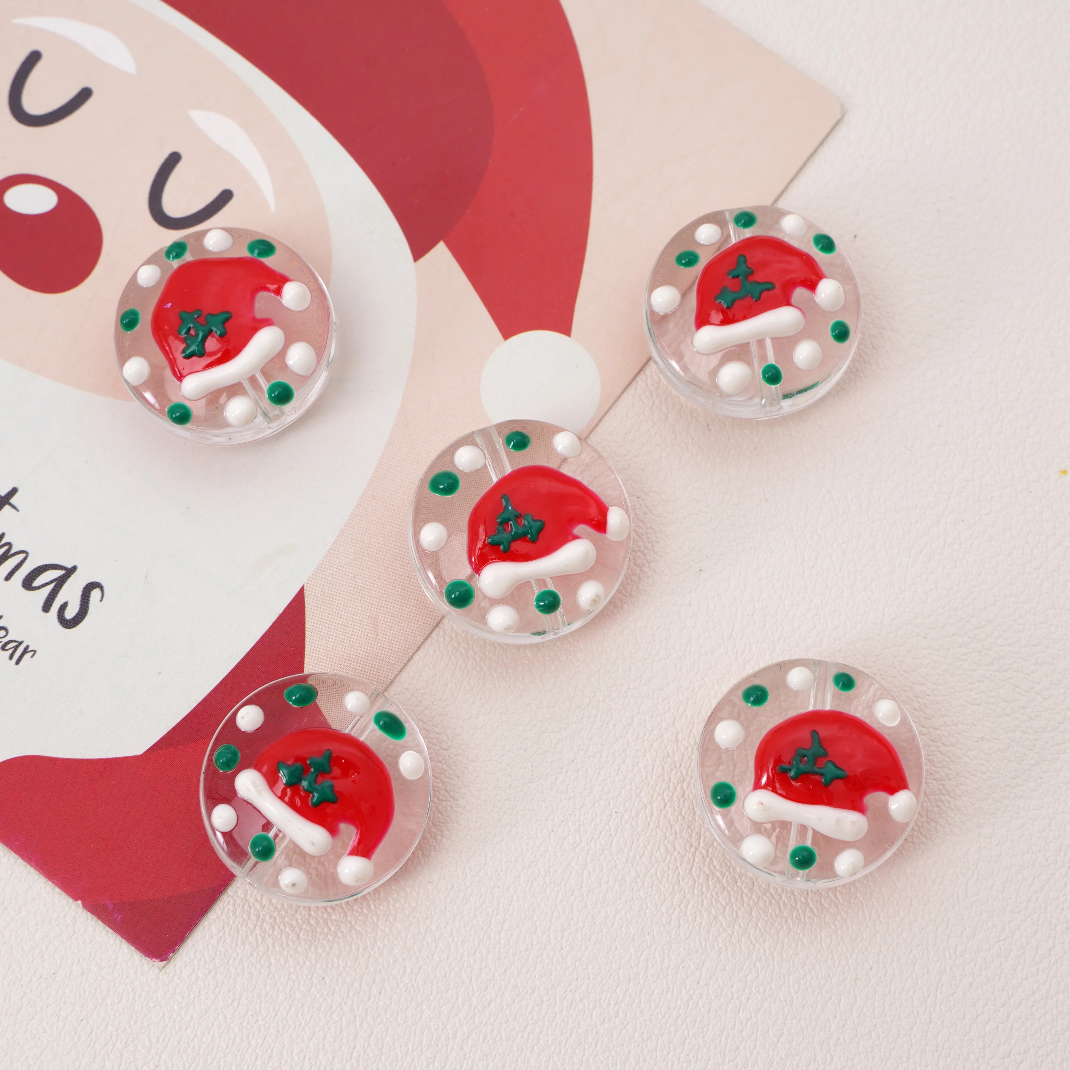 1pc Christmas Elements Hand-Painted Fun Oil Dripping Glass Flat Round Beads Christmas Decoration DIY Jewelry Decoration Crafts