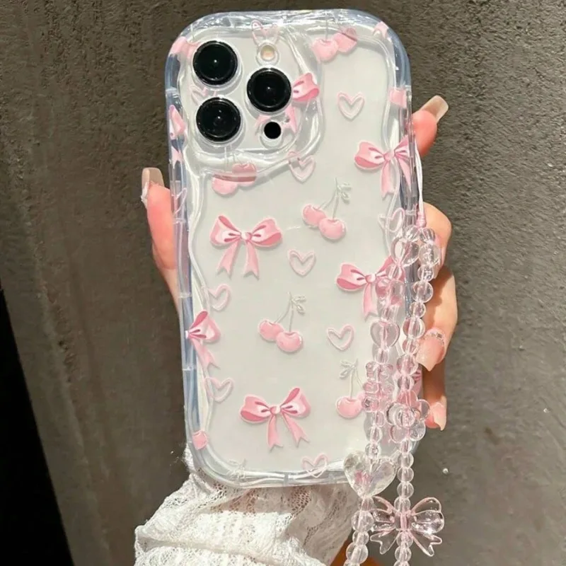 Rosa Schleife Niedliche Transparente Handyhülle für Samsung Galaxy A16 A17 A15 4G A07 S25 S26 Ultra S24 S23 Plus A06 5G mit Schleifenband-Abdeckung – Detail 1